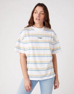 DAMSKI T-SHIRT WRANGLER HIGH NECK GIRLFRIEND WHITE W7Q9GHX12 112132091. Białe t-shirty Wrangler, s, bez wzorów, bez kołnierzyka, bez ramiączek. Za 69,99 zł.