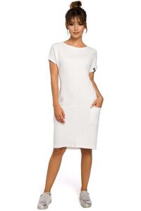 Dresowa Ecru Sukienka Mini z Kieszeniami w Szwach. Czerwone sukienki MOE, l, bez wzorów, z bawełny, bez kołnierzyka, bez ramiączek, mini. Za 239,90 zł.