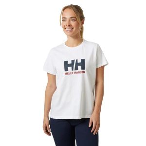 Koszulka damska Helly Hansen Logo 2.0. Białe bluzki Helly Hansen, bez wzorów, z bawełny, sportowe, bez kołnierzyka, bez ramiączek. Za 109,99 zł.