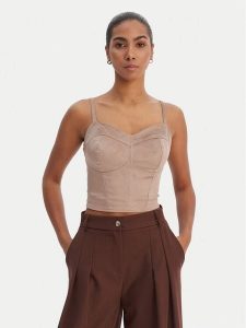 Guess Top W6RH03 WJ472 Beżowy Slim Fit. Brązowe topy Guess, xxl, z aplikacjami, z syntetyku, bez kołnierzyka, bez ramiączek. Za 186,99 zł.