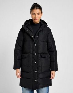 LEE DAMSKA KURTKA ZIMOWA LONG PUFFER JACKET UNIONALL BLACK 112355161 LI54008520. Czarne kurtki Lee, na zimę, l, bez wzorów, z puchu, bez kaptura. W wyprzedaży za 249,99 zł.