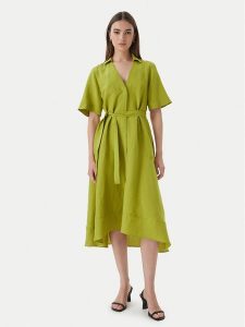 Marella Sukienka koszulowa Emme by Marella Detto 2615221082 Zielony Regular Fit. Zielone sukienki Marella, bez wzorów, ze lnu, bez kołnierzyka, bez ramiączek, koszulowe. Za 577,99 zł.