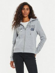 Guess Jeans Bluza W4BQ03 KC811 Szary Regular Fit. Szare bluzy Guess Jeans, s, z aplikacjami, z jeansu, bez kaptura. Za 339,99 zł.