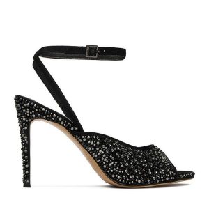 Sandały Eva Minge. Czarne sandały Eva Minge, bez wzorów, bez obcasa, na szpilce, bez zapięcia. Za 449,99 zł.