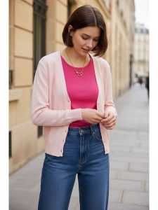 ASSUILI Kardigan w kolorze jasnoróżowym rozmiar: 40. Różowe kardigany Assuili. Za 100,99 zł.