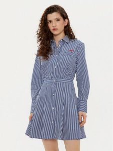 Tommy Jeans Sukienka koszulowa DW0DW20470 Granatowy Regular Fit. Niebieskie kombinezony Tommy Jeans, s, bez wzorów, z bawełny, bez kołnierzyka, bez ramiączek. Za 289,99 zł.