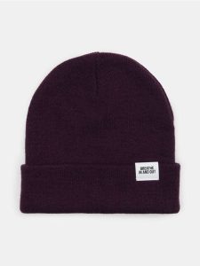 Czapka beanie z naszywką - fioletowy. Fioletowe czapki Sinsay, z aplikacjami. Za 9,99 zł.