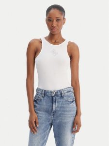 Guess Top W6RP39 KD092 Biały Regular Fit. Białe topy Guess, l, z aplikacjami, z syntetyku, bez kołnierzyka, bez ramiączek. Za 169,99 zł.