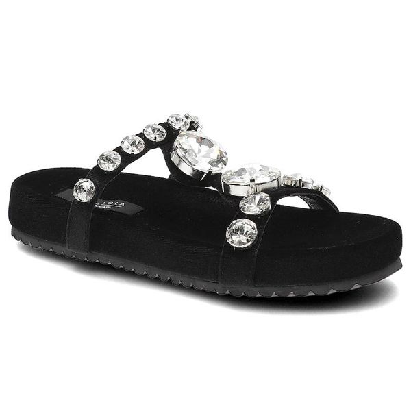 Czarne Klapki Sca'Viola Eleganckie Buty Damskie. Czarne klapki Sca'viola, z aplikacjami, bez obcasa. Za 329,00 zł.