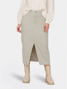 ONLY Spódnica jeansowa Lola 15318146 Beżowy Regular Fit. Brązowe spódnice ONLY, l, bez wzorów, z bawełny. Za 129,99 zł.