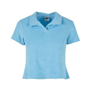 Koszulka Polo Damska Tkanina Ręcznikowa. Niebieskie bluzki Urban Classics, xl, bez wzorów, z tkaniny, bez kołnierzyka, bez ramiączek. Za 139,99 zł.
