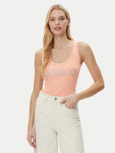 Guess Top W5GP29 KA0H1 Beżowy Regular Fit. Brązowe topy Guess, xs, z aplikacjami, z bawełny, bez kołnierzyka, bez ramiączek. Za 109,99 zł.