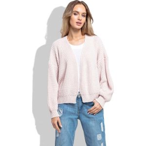 Pudrowy Krótki Sweter bez Zapięcia z Grubszym Splotem. Kardigany marki Molly.pl. Za 109,90 zł.