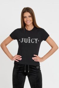 JUICY COUTURE Czarny t-shirt Ryder Rodeo Fitted. Czarne t-shirty Juicy Couture, s, bez wzorów, bez kołnierzyka, bez ramiączek. W wyprzedaży za 129,99 zł.