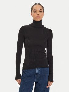 IVY OAK Golf Karo IO113030 Czarny Slim Fit. Czarne golfy IVY & OAK, bez wzorów, z wełny. Za 499,99 zł.