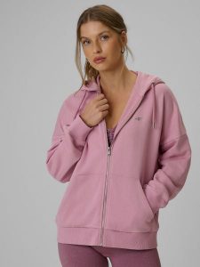 4F Bluza dresowa loose z kapturem damska - różowa XL. Czerwone bluzy 4f, xl, bez wzorów, z dresówki, z kapturem. Za 159,99 zł.