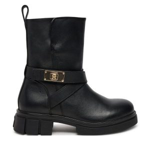 Botki Tommy Hilfiger. Czarne botki TOMMY HILFIGER, bez wzorów, bez obcasa, na płaskiej podeszwie, bez zapięcia. Za 519,99 zł.
