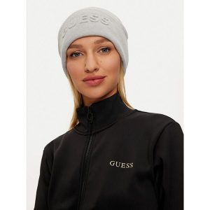 Czapka Guess. Szare czapki Guess, z aplikacjami. Za 149,99 zł.