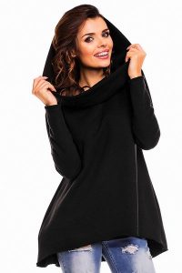 Czarna Nietuzinkowa Bluza z Dużym Kapturem. Czarne bluzy Awama, l, bez wzorów, z bawełny. Za 176,90 zł.