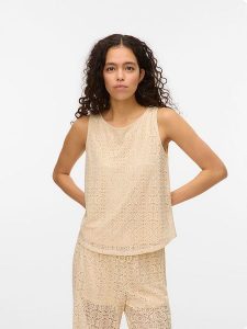 Vero Moda Top w kolorze beżowym rozmiar: XS. Brązowe topy Vero Moda, xs, bez wzorów, bez kołnierzyka, bez ramiączek. Za 30,56 zł.