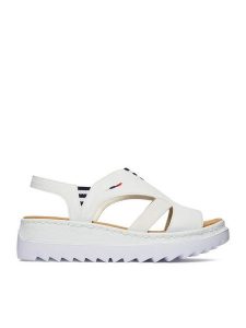 Rieker Sandały CEO-V44Y5-80 Biały. Białe sandały Rieker, bez wzorów, ze skóry, bez obcasa, na koturnie, bez zapięcia. Za 319,99 zł.