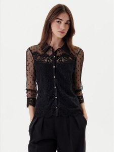Morgan Bluzka 252-TEREZA Czarny Slim Fit. Czarne bluzki Morgan, s, bez wzorów, z syntetyku, bez kołnierzyka, bez ramiączek. Za 249,99 zł.