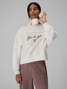 4F Bluza dresowa loose bez kaptura damska - kremowa L. Białe bluzy 4f, l, bez wzorów, z dresówki, bez kaptura. Za 149,99 zł.