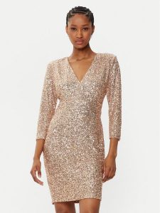 Rinascimento Sukienka koktajlowa CFC0121759003 Złoty Regular Fit. Żółte kombinezony Rinascimento, xs, bez wzorów, z syntetyku, wizytowe, bez kołnierzyka, bez ramiączek. Za 379,99 zł.