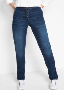 Dżinsy o kroju boyfriend, mid waist, z wygodnym paskiem. Niebieskie spodnie z wysokim stanem bonprix, bez wzorów, z jeansu. Za 119,99 zł.