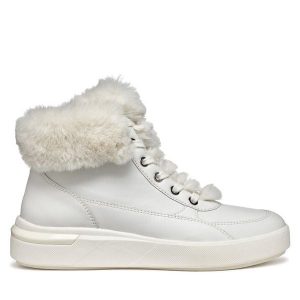 Trzewiki Geox. Białe botki Geox, bez wzorów, bez obcasa, na płaskiej podeszwie, bez zapięcia. Za 549,99 zł.