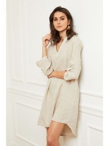 Fleur de Lin Lniana sukienka "Basta" w kolorze beżowym rozmiar: S. Brązowe sukienki Fleur de Lin, s, bez wzorów, ze lnu, bez kołnierzyka, bez ramiączek, mini. Za 162,49 zł.