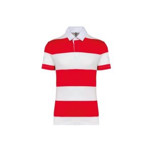 Koszulka polo w paski Kariban. Czerwone bluzki KARIBAN, bez wzorów, bez kołnierzyka, bez ramiączek. Za 174,50 zł.