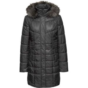 Kurtka pikowana z kapturem ze sztucznym futerkiem bonprix czarny. Kurtki marki bonprix. Za 89,99 zł.