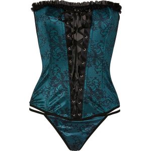 Gorset + stringi (2 części) bonprix szmaragdowo-czarny. Komplety bielizny marki bonprix. Za 59,99 zł.
