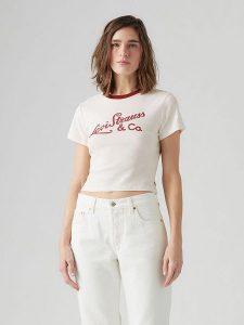Levi's Koszulka w kolorze kremowo-czerwonym rozmiar: L. Brązowe bluzki Levi's®, l, bez wzorów, z bawełny, bez kołnierzyka, bez ramiączek. Za 83,42 zł.