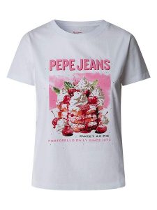 Pepe Jeans Koszulka "Ryoko" w kolorze białym rozmiar: M. Białe bluzki Pepe Jeans, m, bez wzorów, z bawełny, bez kołnierzyka, bez ramiączek. Za 149,31 zł.