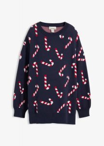 Sweter ciążowy z rozcięciami. Niebieskie swetry klasyczne bonprix, na zimę, bez kołnierzyka, moda ciążowa. Za 129,99 zł.