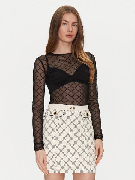 Elisabetta Franchi Body BO-021-51E2-V260 Czarny Slim Fit. Czarne body i gorsety Elisabetta Franchi, bez wzorów, z syntetyku. Za 899,99 zł.