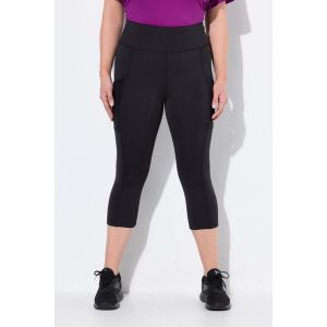Damskie Legginsy 3/4 długość do łydek wysoki stan szybkoschnący materiał. Czarne legginsy Ulla Popken, bez wzorów, z elastanu, z podwyższonym stanem. Za 244,99 zł.
