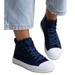 Bez marki Granatowe wysokie trampki Ghanem niebieskie. Niebieskie trampki bez wzorów, bez zapięcia. Za 85,50 zł.