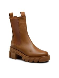 Badura Botki 222FW34 Brązowy. Brązowe botki Badura, bez wzorów, ze skóry, bez obcasa, na słupku, bez zapięcia. Za 208,99 zł.