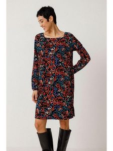 SKFK Sukienka "Rakel" w kolorze czerwono-niebiesko-czarnym rozmiar: 42. Czarne sukienki SKFK, na co dzień, bez wzorów, z bawełny, bez kołnierzyka, bez ramiączek, mini, proste. Za 187,99 zł.