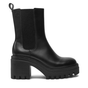 Botki Calvin Klein Jeans. Czarne botki Calvin Klein Jeans, bez wzorów, z jeansu, bez obcasa, na słupku, bez zapięcia. Za 479,99 zł.