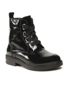 Lasocki Trzewiki WI16-ZOLA-02 Czarny. Czarne botki Lasocki, bez wzorów, z lakierowanej skóry, bez obcasa, na płaskiej podeszwie, bez zapięcia. Za 279,99 zł.