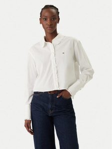 Tommy Jeans Koszula DW0DW22767 Biały Relaxed Fit. Białe koszule Tommy Jeans, l, bez wzorów, z bawełny, bez kołnierzyka, bez ramiączek. Za 409,99 zł.