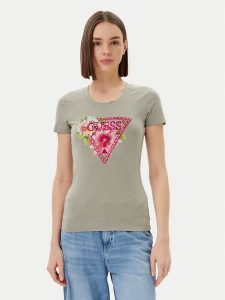 Guess T-Shirt W5GI10 J1314 Zielony Slim Fit. Zielone t-shirty Guess, l, z aplikacjami, z bawełny, bez kołnierzyka, bez ramiączek. Za 119,99 zł.