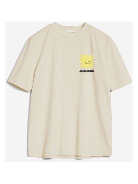 Armedangels Koszulka "Tarjaa Smile" w kolorze beżowym rozmiar: M. Brązowe bluzki ARMEDANGELS, m, bez wzorów, z bawełny, bez kołnierzyka, bez ramiączek. Za 115,95 zł.