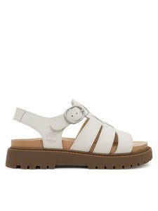 Timberland Sandały TB0A2Q1PEX41 Biały. Białe sandały Timberland, bez wzorów, ze skóry, bez obcasa, na płaskiej podeszwie, bez zapięcia. Za 329,99 zł.
