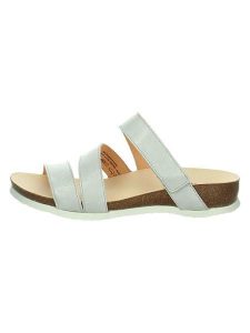 Think! Skórzane klapki "Julia" w kolorze szarym rozmiar: 40. Szare klapki Think, bez wzorów, z otwartym noskiem, bez obcasa, na koturnie. Za 201,55 zł.