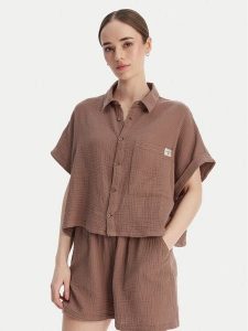 Roxy Koszula -W126-RXLST-1024-35X Brązowy Oversize. Brązowe koszule Roxy, l, bez wzorów, z bawełny, bez kołnierzyka, bez ramiączek. Za 119,99 zł.